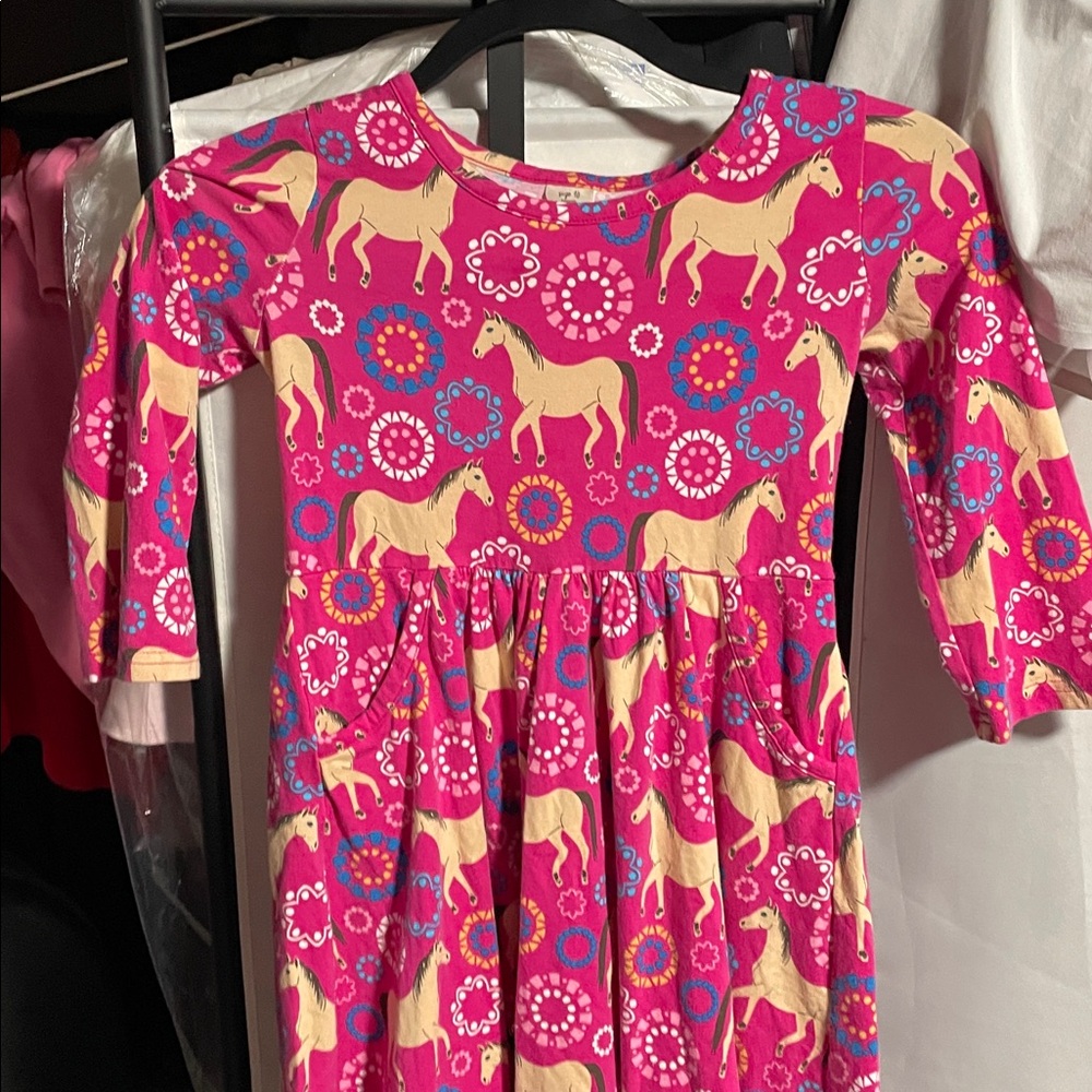 Pepa & Co Pink Horse Print Long Sleeve Pocket Dress Girls Size 10‎ F20D505